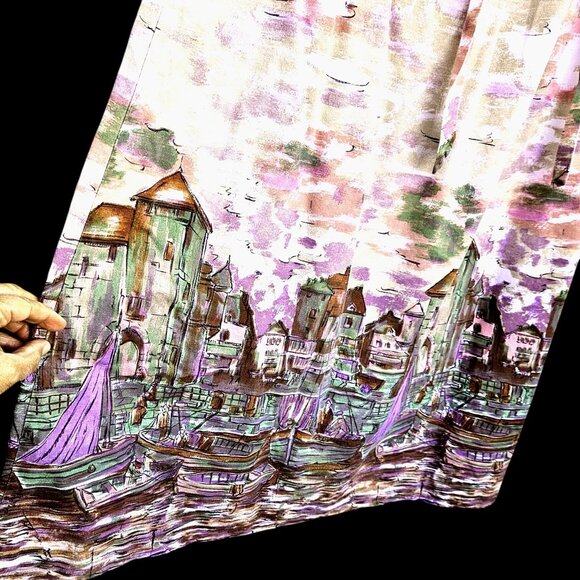 Lanz Originals 1980s Scenic Maxi Skirt Seine River 26"W Pastel Novelty Print - Picture 2 of 12